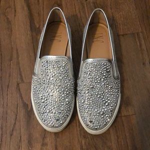 INC silver sparkle slip on sneakers